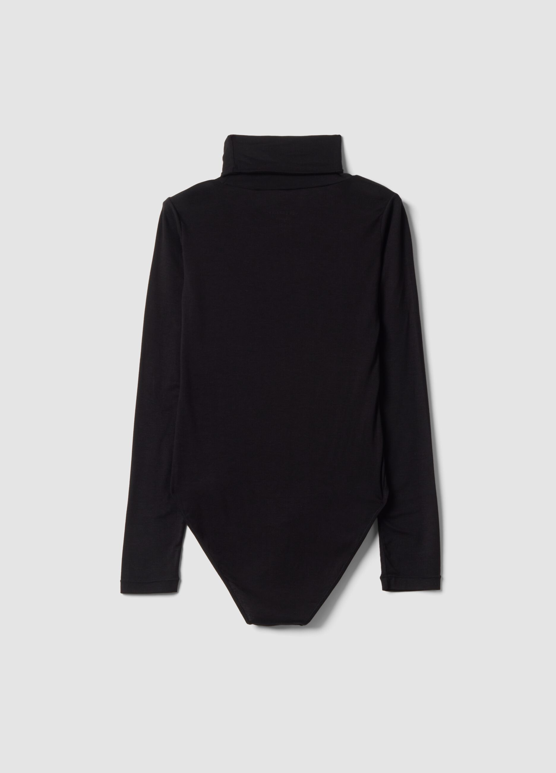 Black modal and stretch wool bodysuit with crew neck