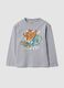 Grey pure cotton crew-neck T-shirt with skater print for boys_0