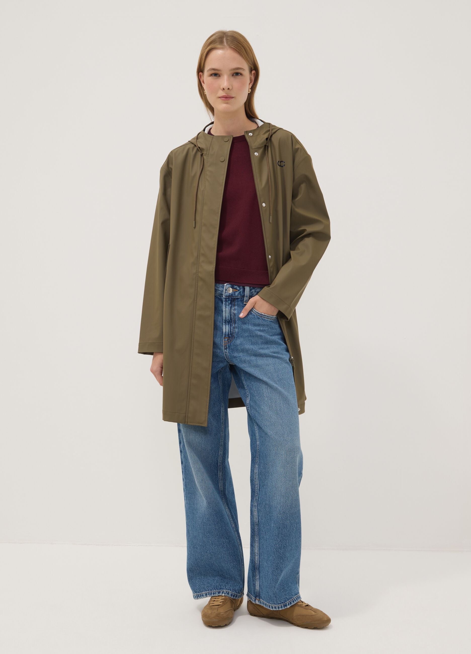 Long Green Hooded Zip Jacket