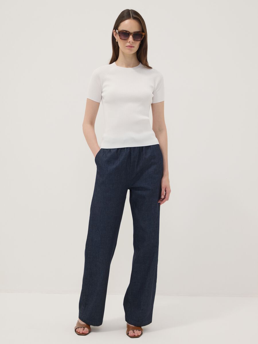 White ribbed fitted viscose-blend knit top_1
