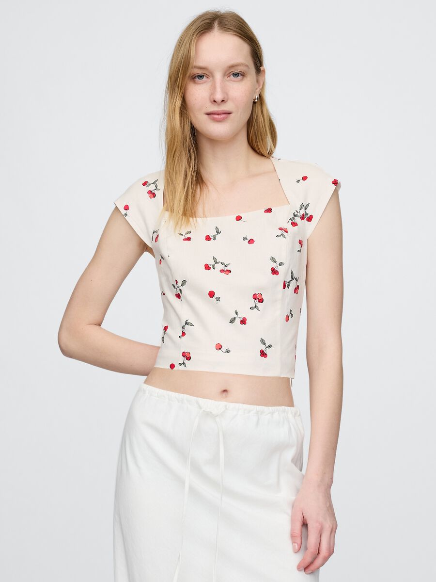 Blusa corta con stampa ciliegie_0