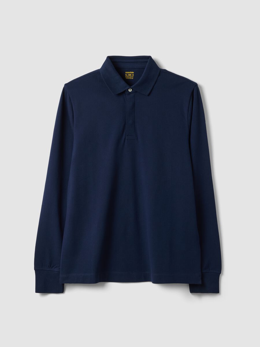Navy stretch-cotton long-sleeve polo shirt, regular fit_0