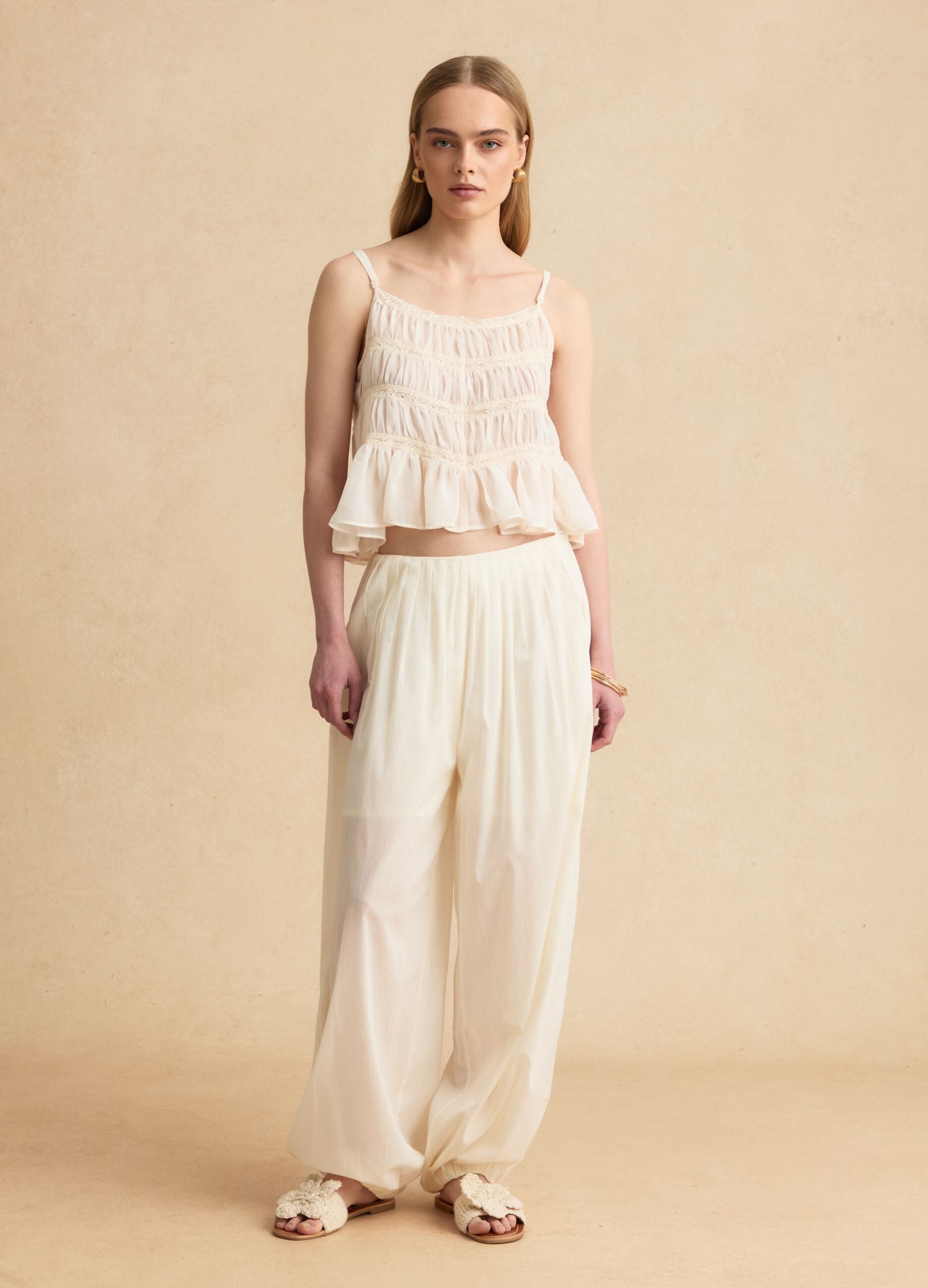 Relaxed-fit white pure cotton jogger trousers