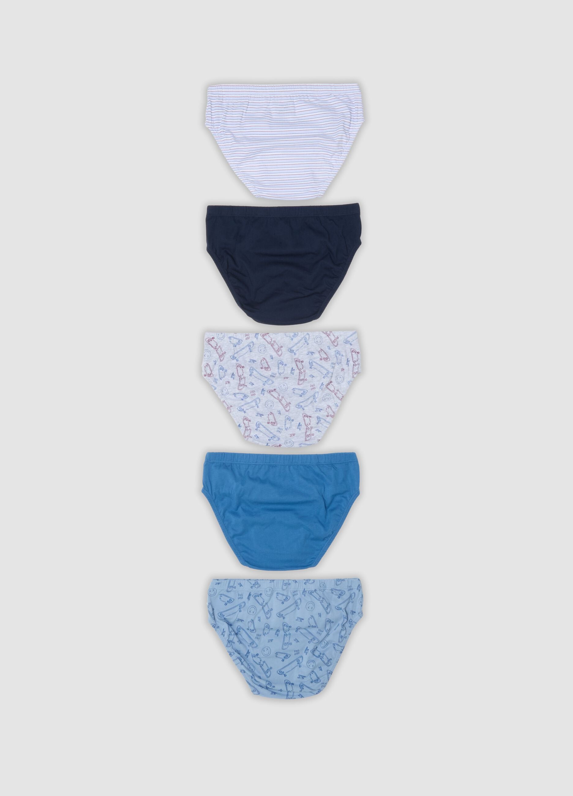 Multipack of five multicolour briefs in pure organic cotton jersey