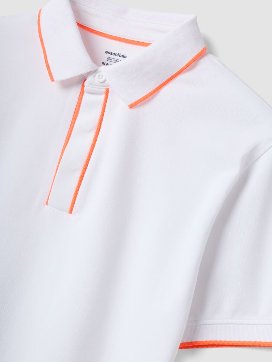 White stretch cotton polo shirt with contrast trims_5