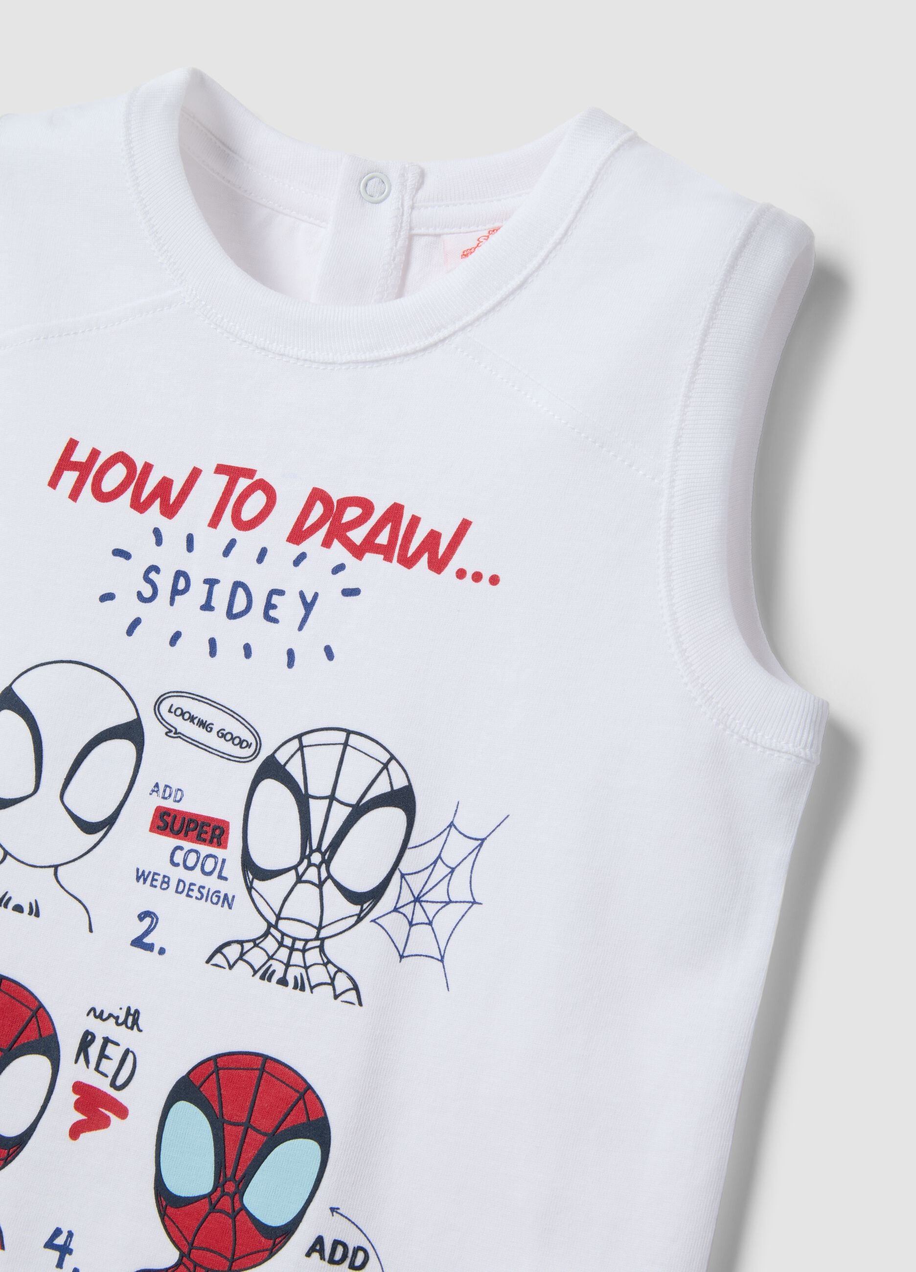 White pure cotton boys&rsquo; vest with Spider-Man prints