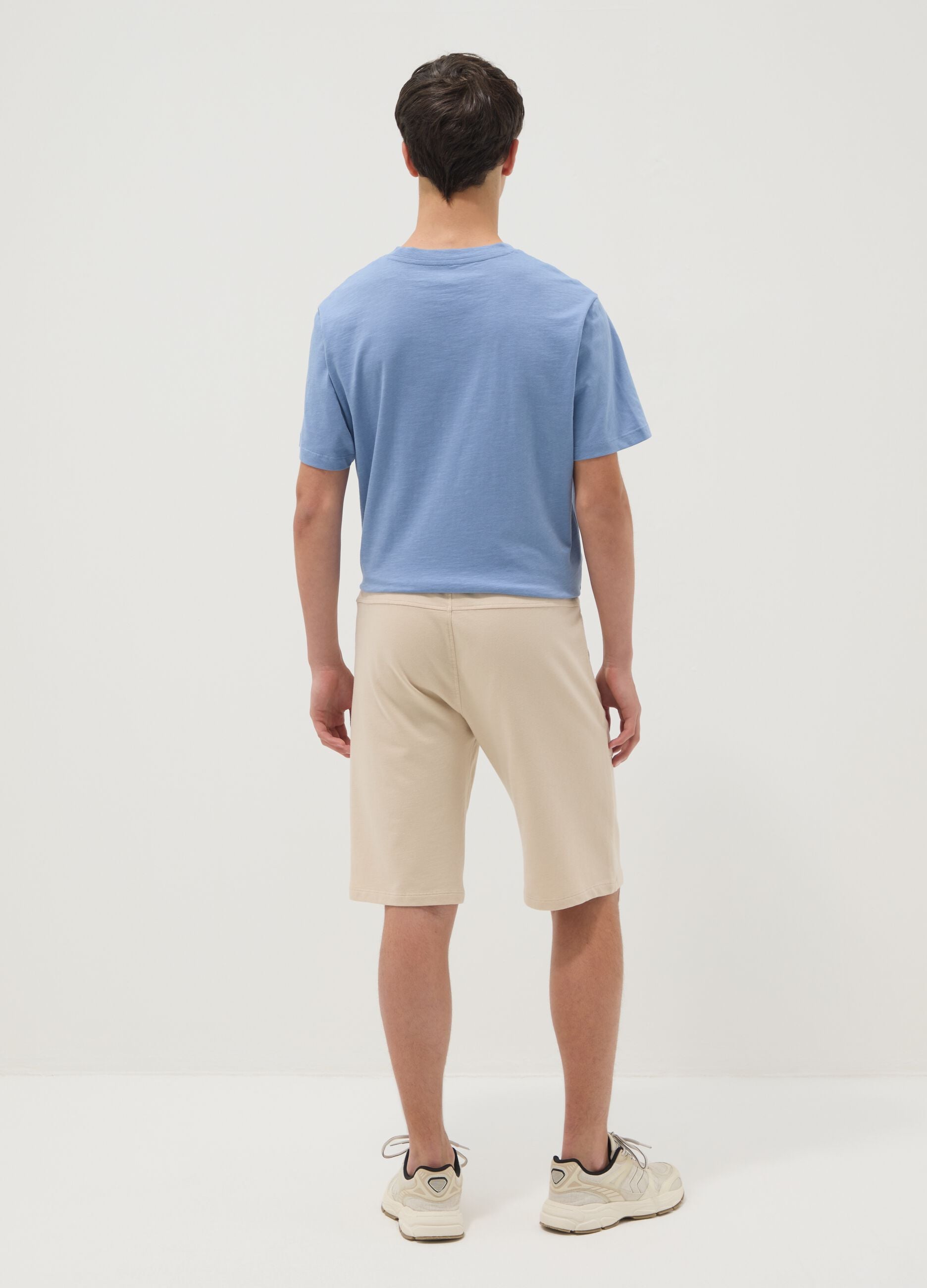 Beige pure cotton jogger shorts for boys with elasticated waist