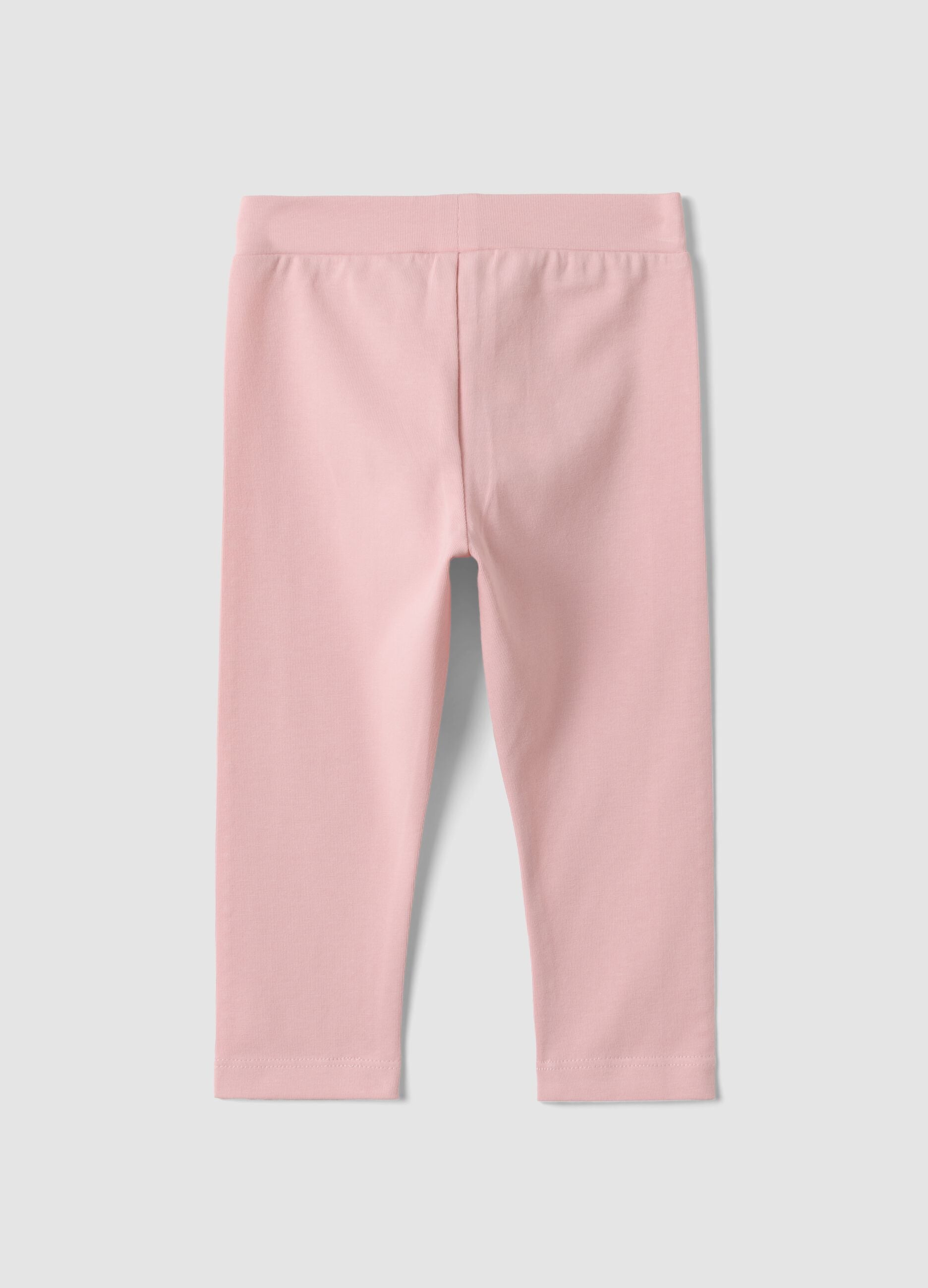 Pink stretch organic cotton leggings with rhinestones for baby girl