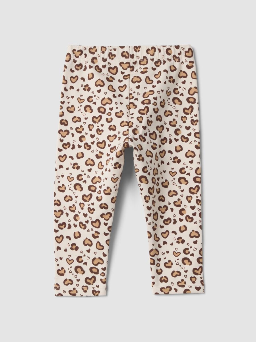 Beige stretch cotton leggings with animal print_2