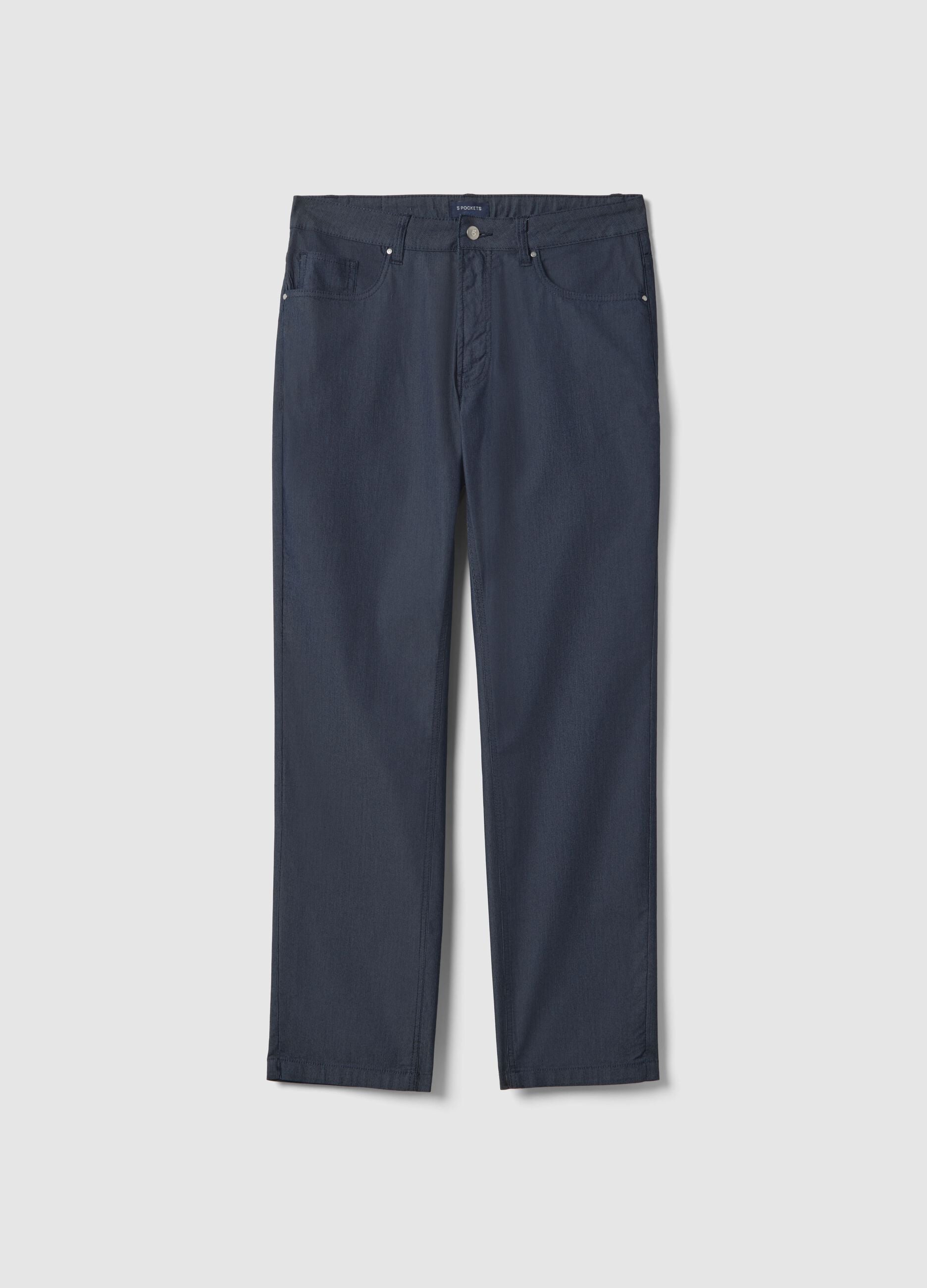 Blue stretch cotton trousers with five pockets