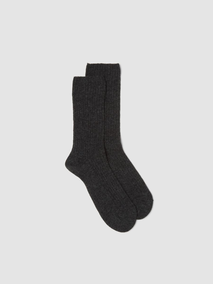Calzini grigi a costine in lana, viscosa e cashmere elasticizzato_0