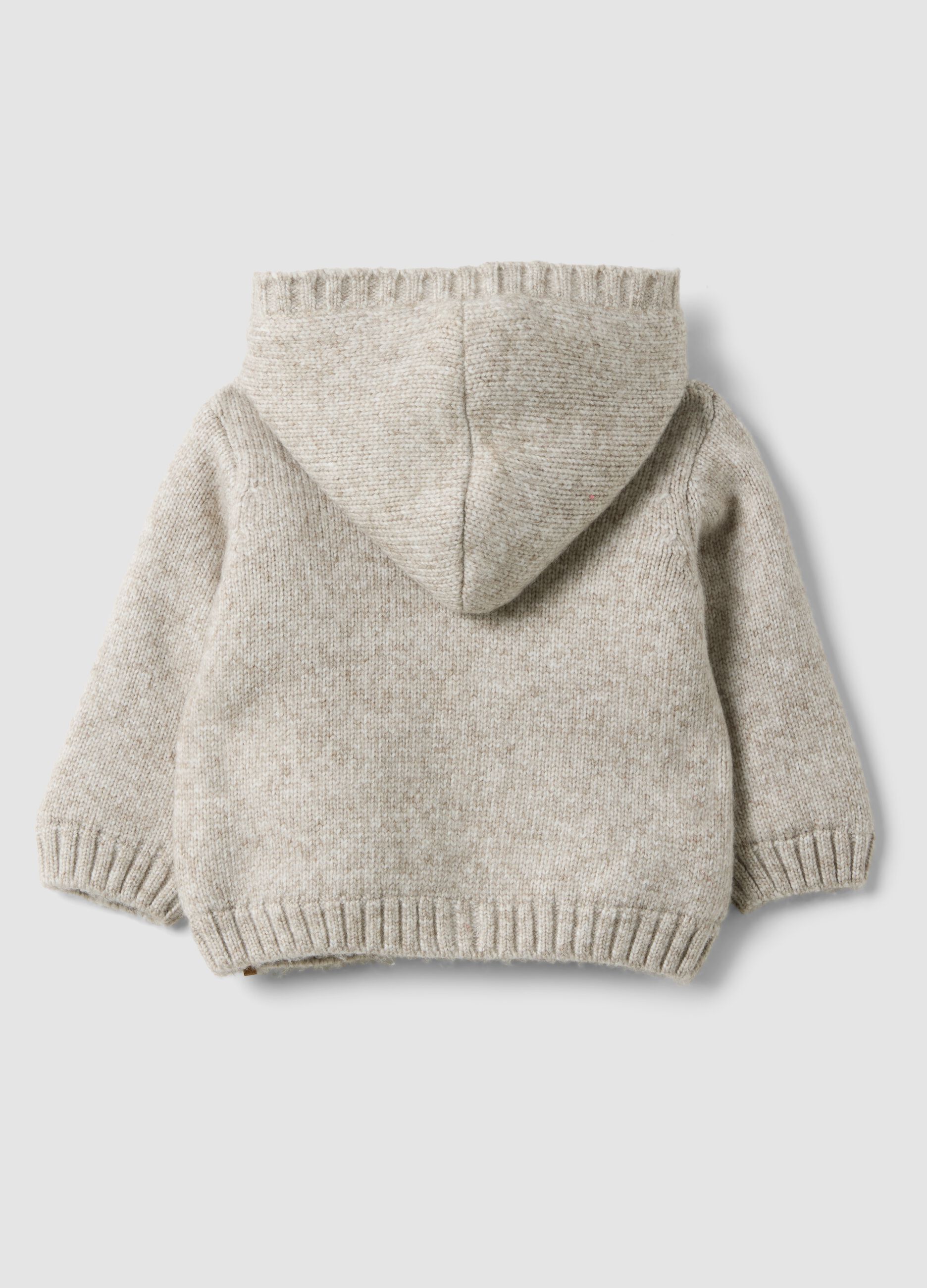 Grey hooded cable-knit jacket