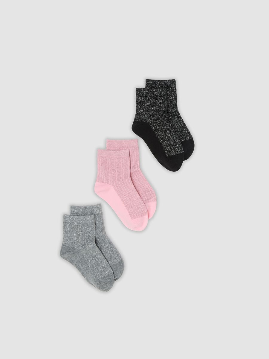 3-pack of multicolour glitter ribbed ankle socks in stretch organic cotton_0