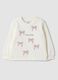 White pure cotton sweatshirt with bow print for baby girl_0