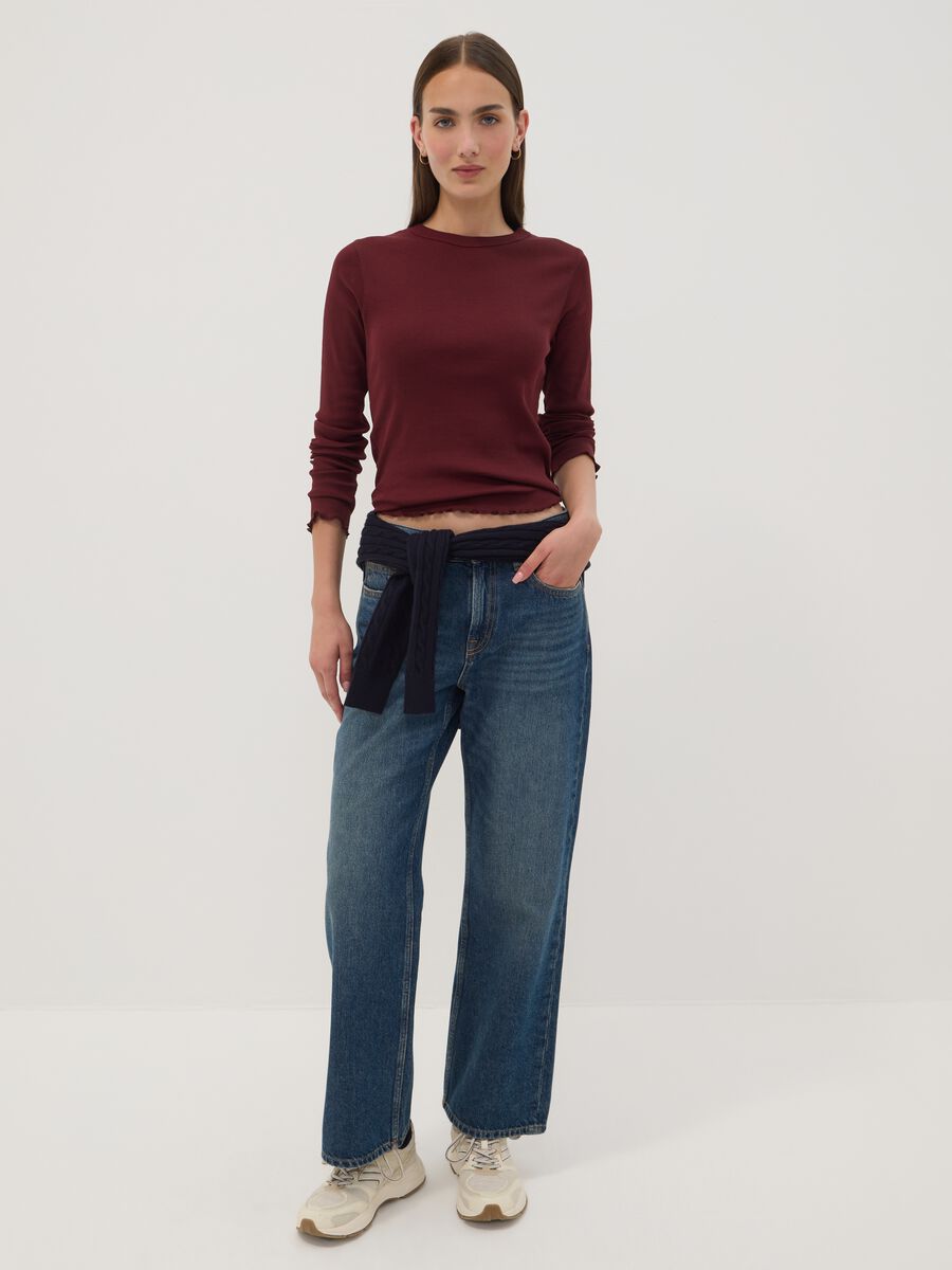 T-shirt rossa in puro cotone a maniche lunghe girocollo regular fit_1
