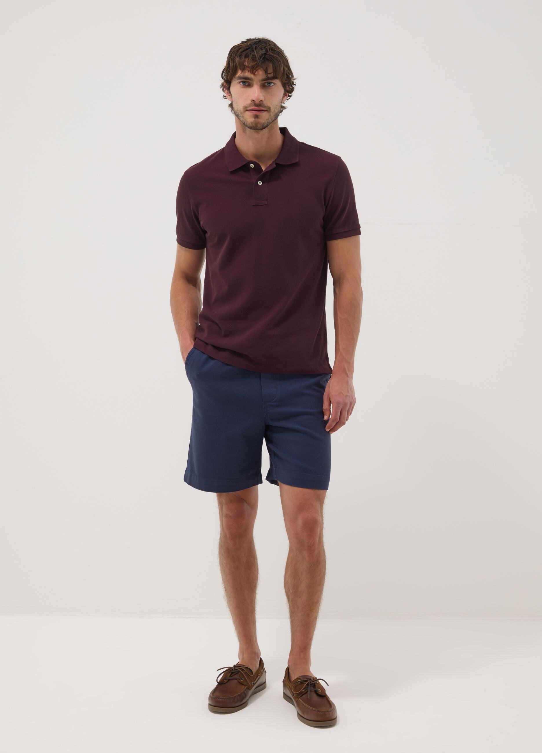 Blue chino shorts in pure cotton with elasticated waist