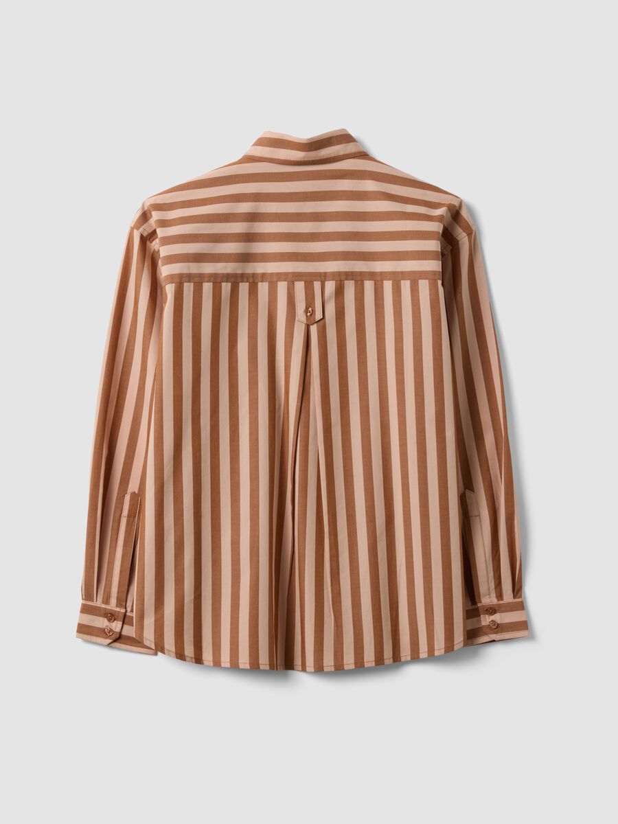 Brown striped pure cotton poplin shirt, regular fit_2