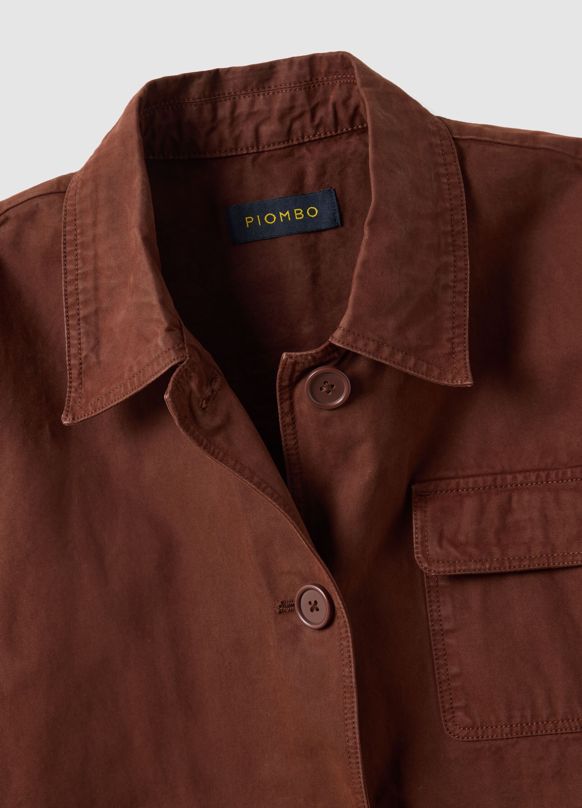 Brown pure cotton regular fit jacket with collar and buttons