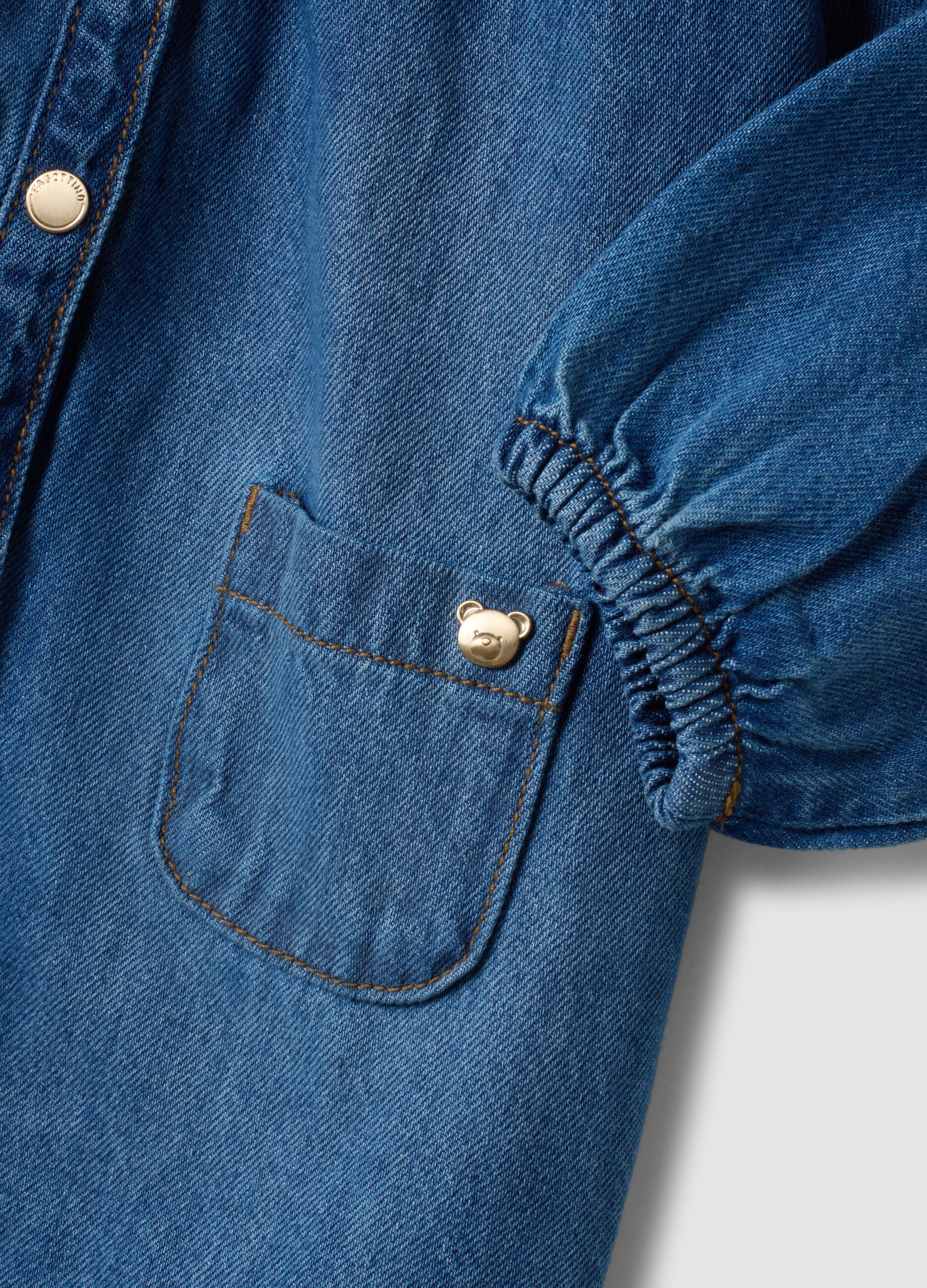 Blue denim cotton-viscose blend crew-neck dress for baby girl
