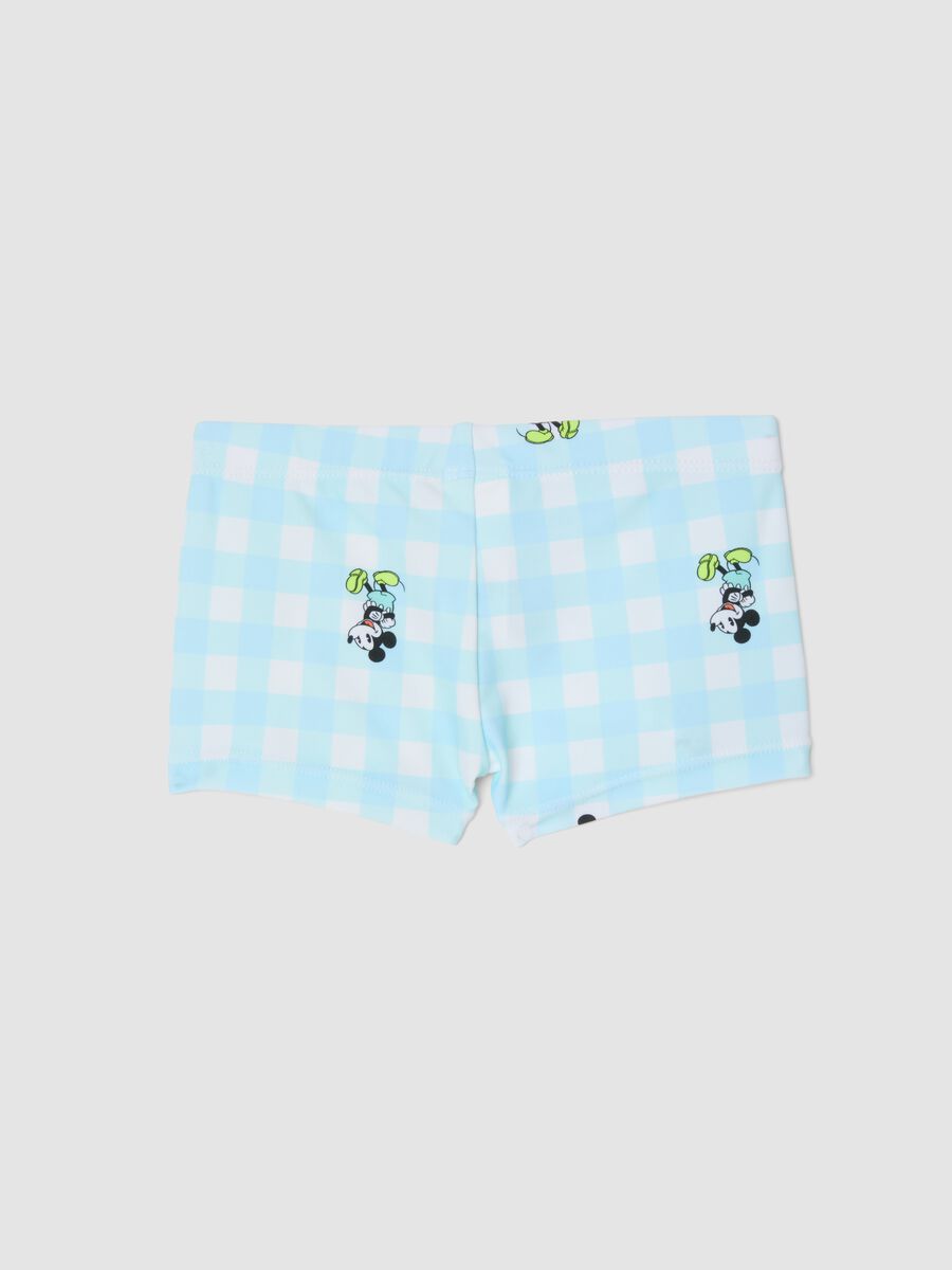 Costume slip a quadri bianco e azzurro da neonato con Topolino_1