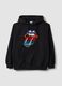 Black cotton-blend hoodie with Rolling Stones print_0