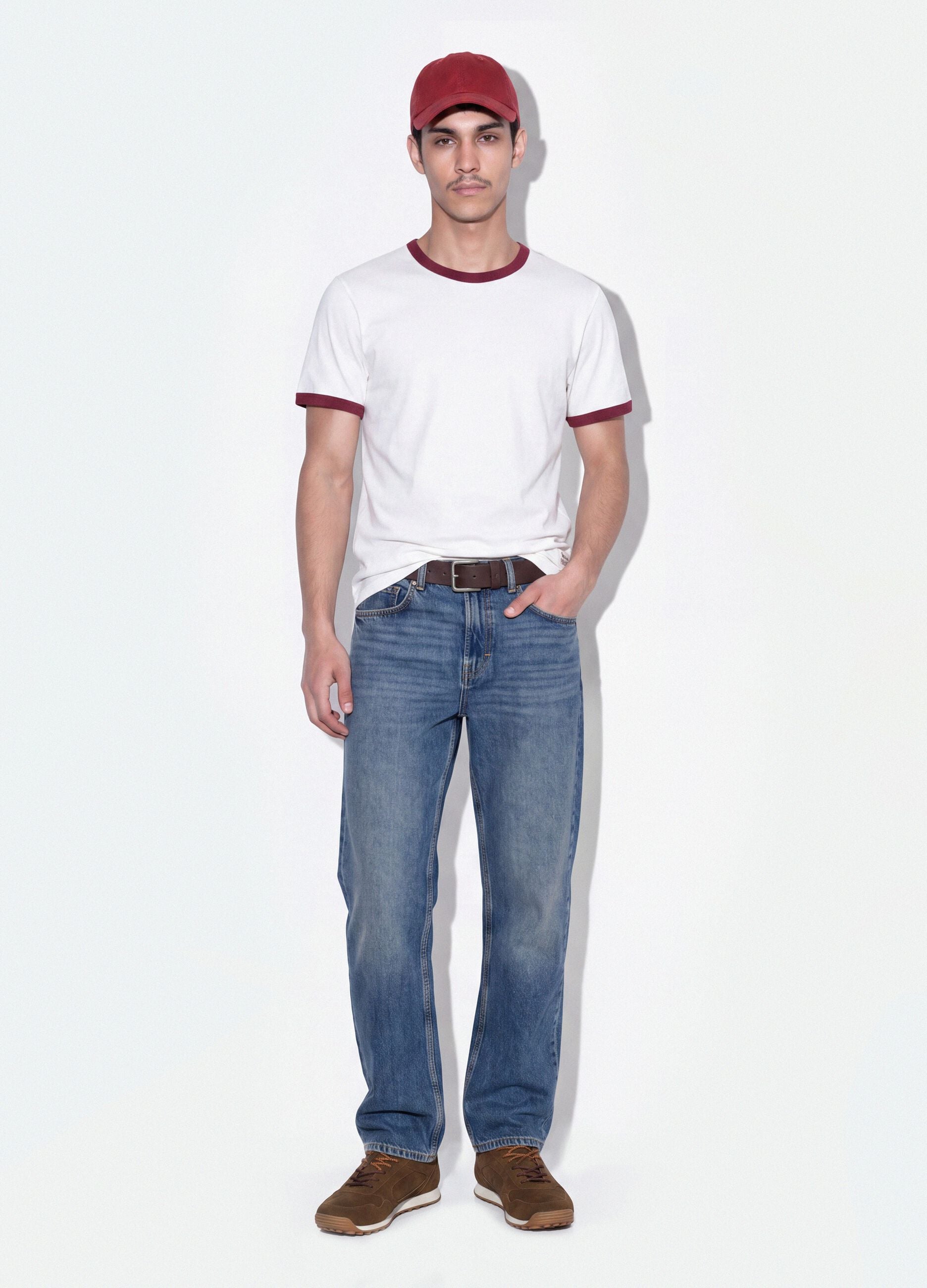 White pure cotton fitted crew-neck T-shirt