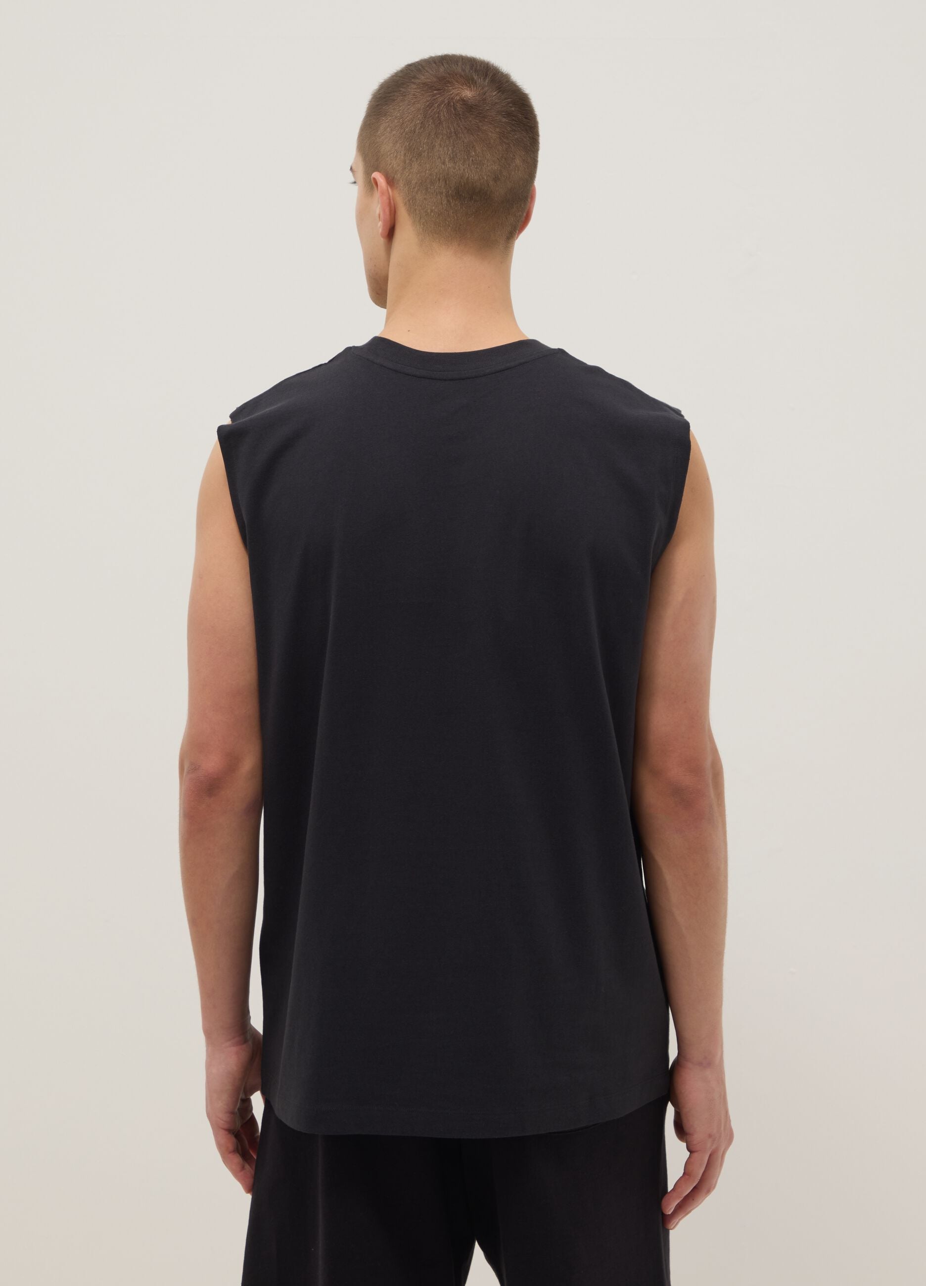 Black pure cotton regular-fit vest top with print