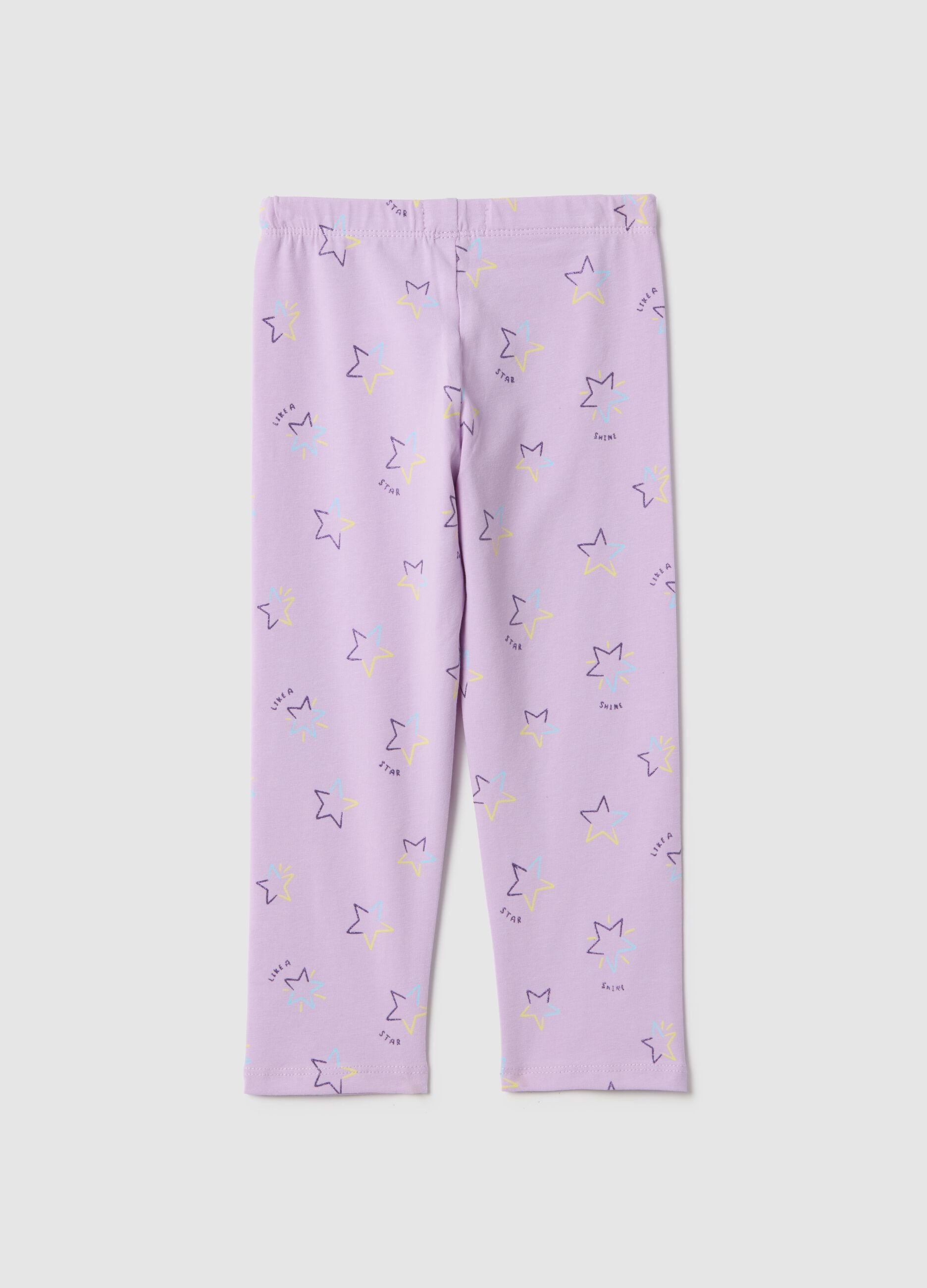 Girls' Purple Stretch Cotton Skinny Fit Leggings with Stars