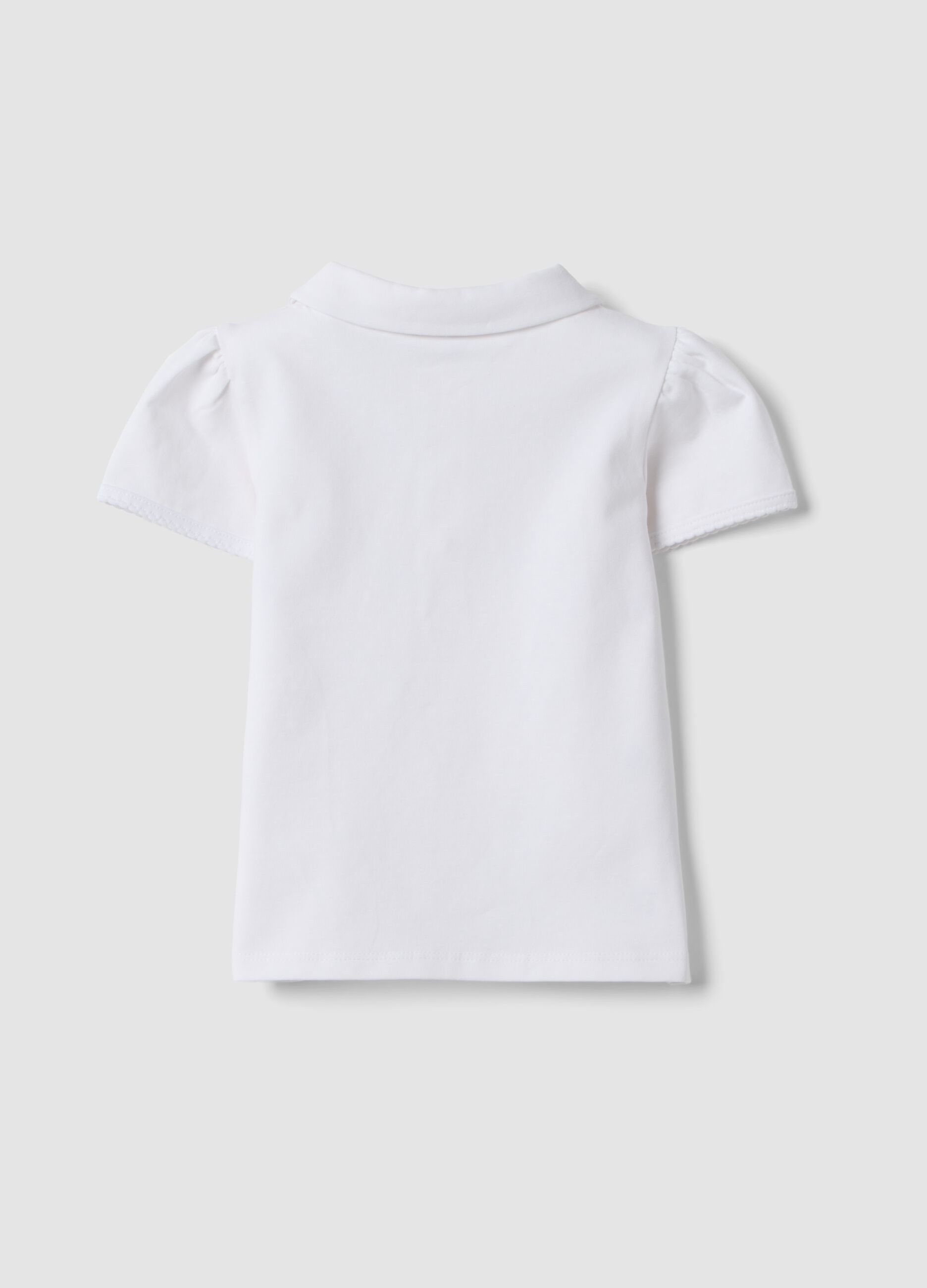 White stretch cotton polo shirt with classic collar for baby girl, regular fit