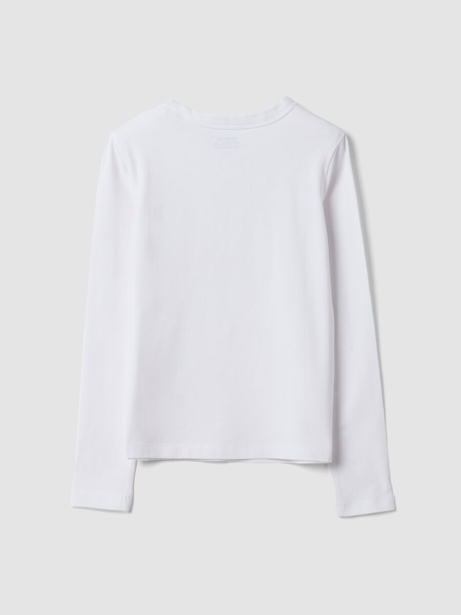 White organic cotton and stretch viscose T-shirt with ribbed neckline for girls_1