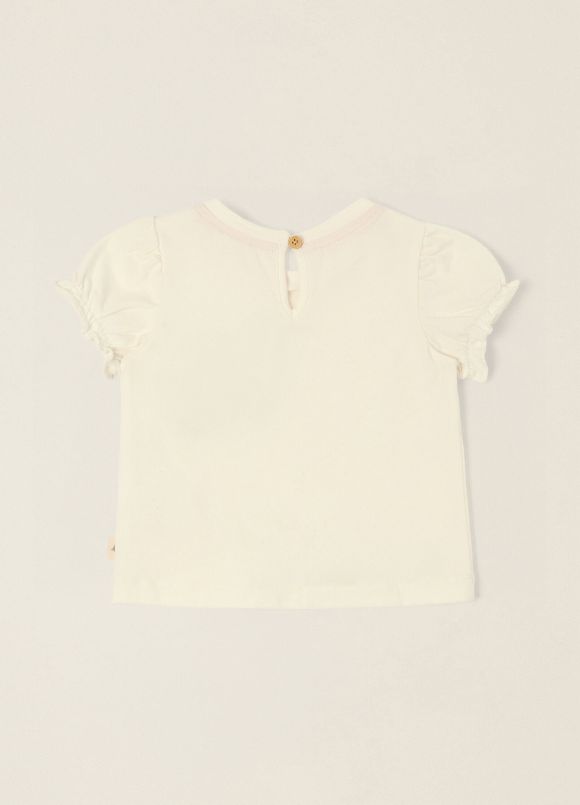 White baby girl stretch cotton T-shirt with heart detail, regular fit