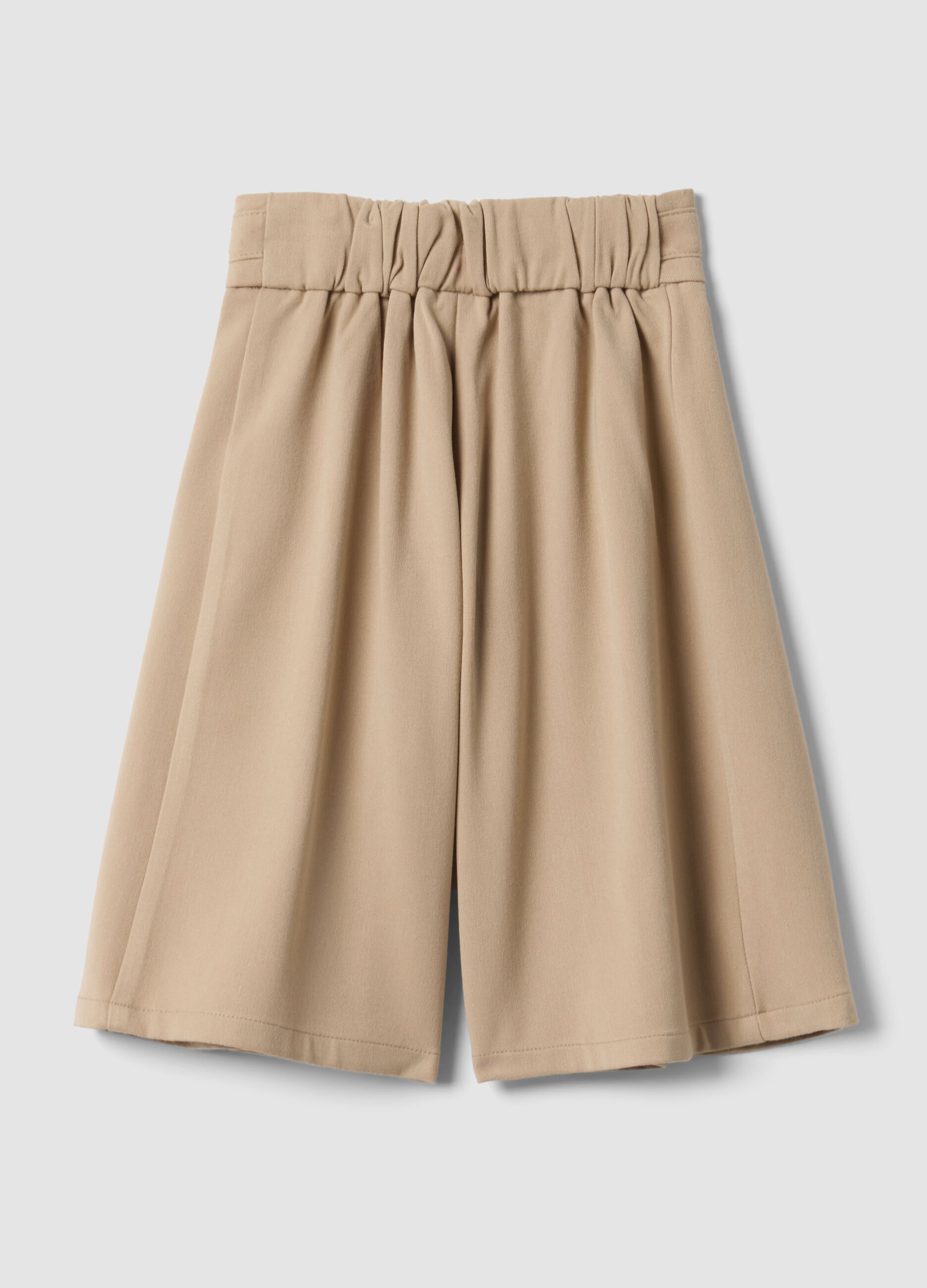 Beige wide-leg stretch viscose trousers with bow for baby girl