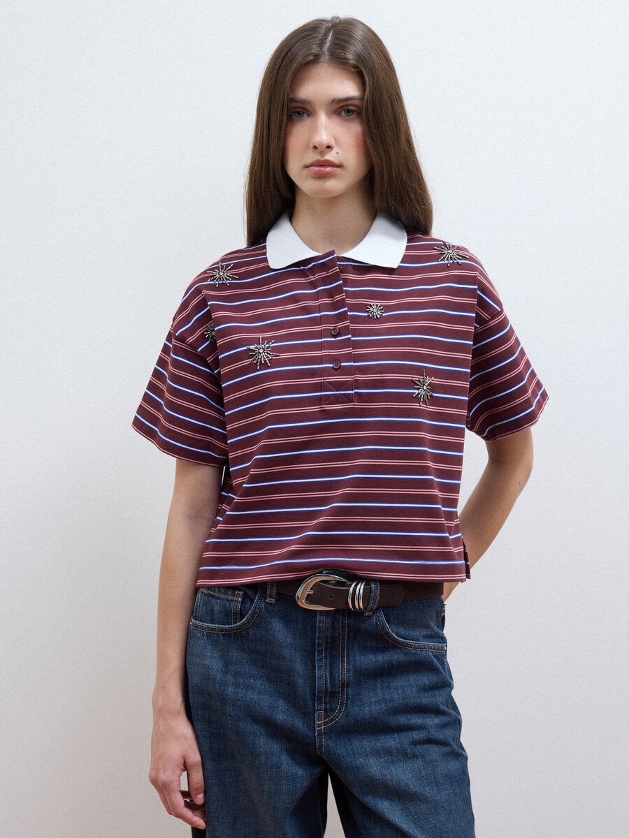 Polo multicolor in puro cotone a righe con colletto over fit_1