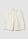 White cotton denim wide leg shorts_4
