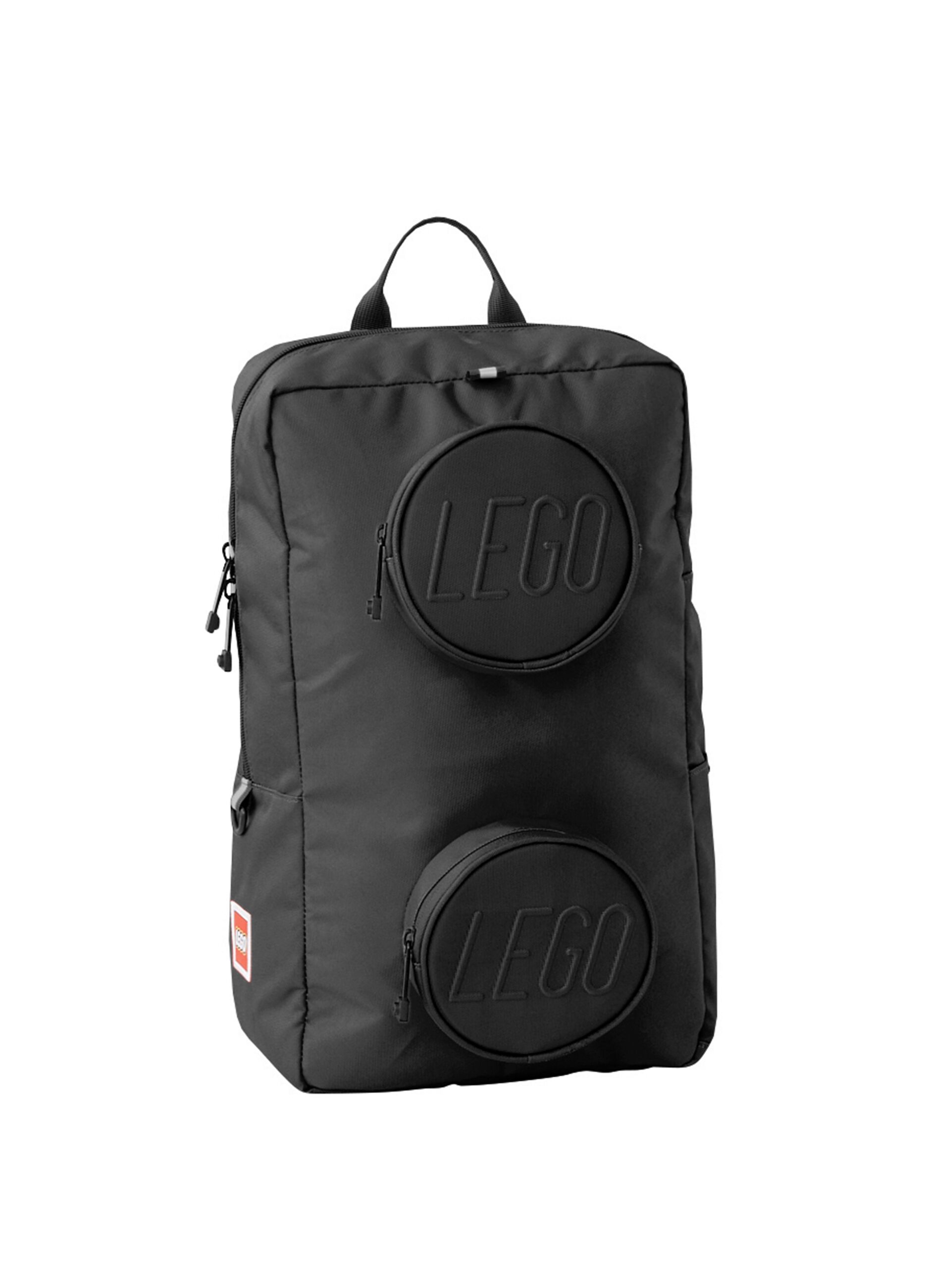 Black backpack with round front pockets