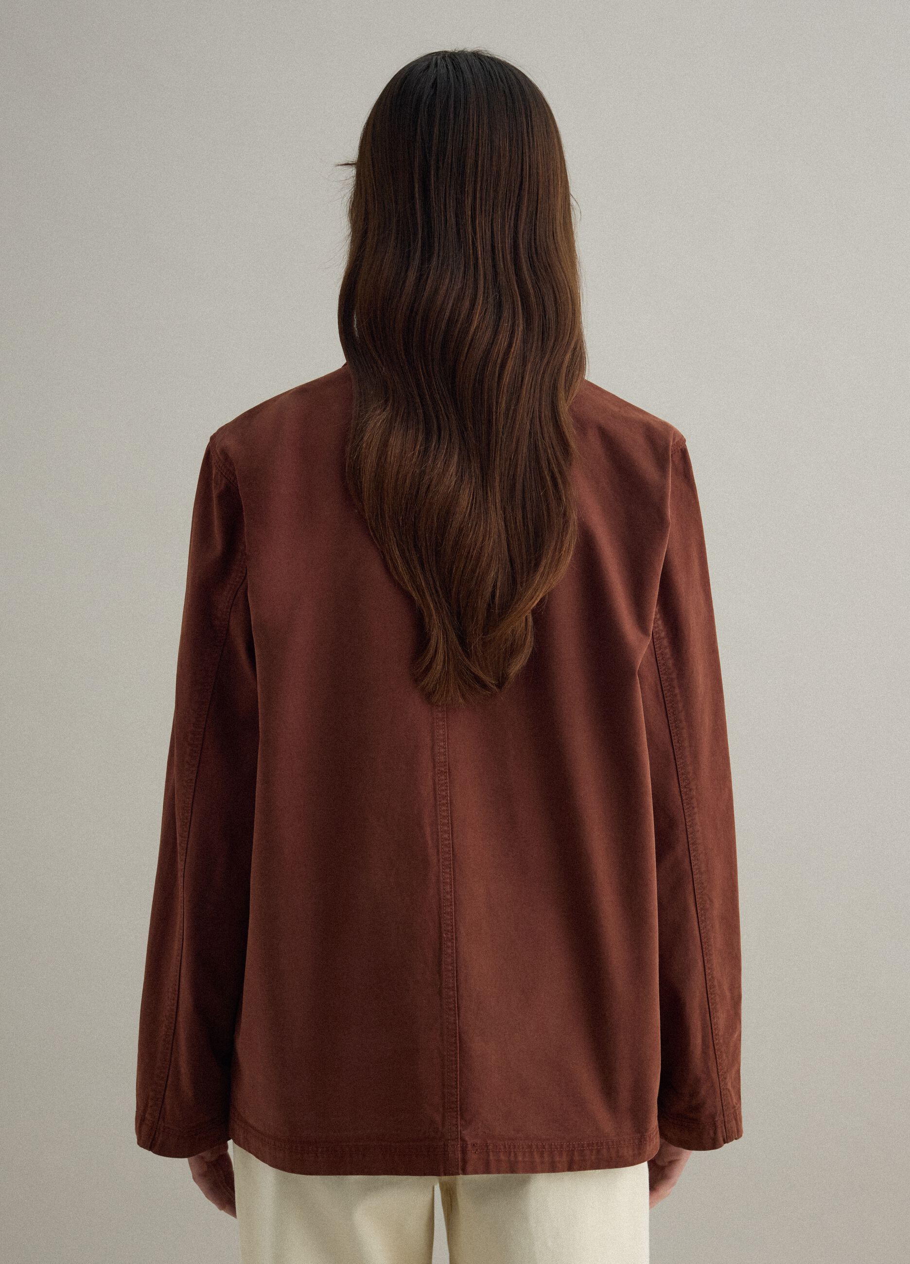 Brown pure cotton regular fit jacket with collar and buttons