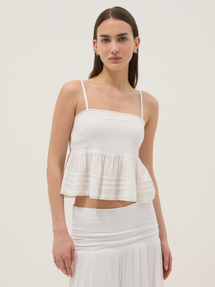 White cotton and viscose blend top with thin straps, relaxed fit_1