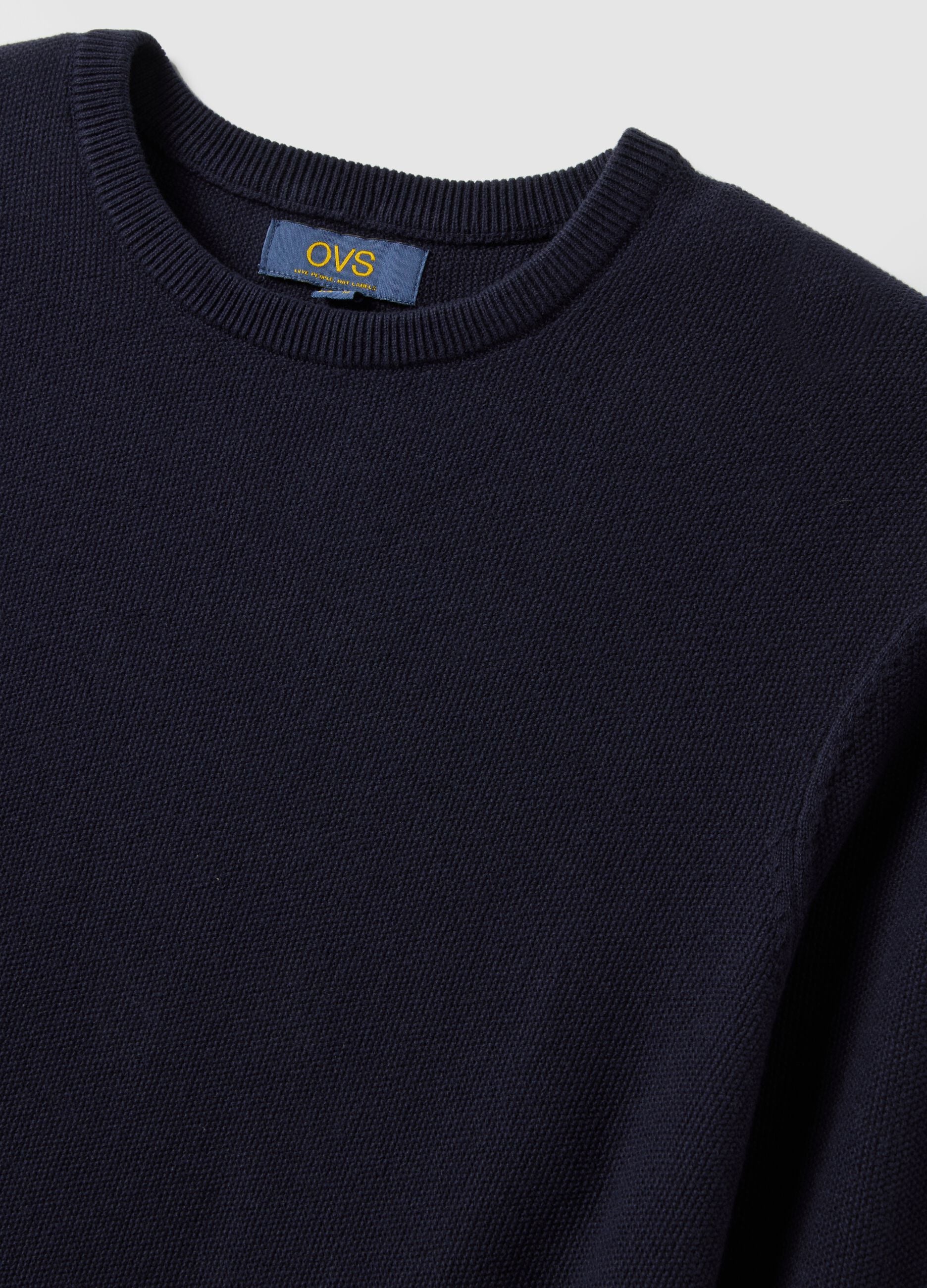 Blue crew neck jumper in pure cotton regular fit