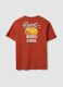Red pure cotton jersey T-shirt with graphic print, regular fit_5