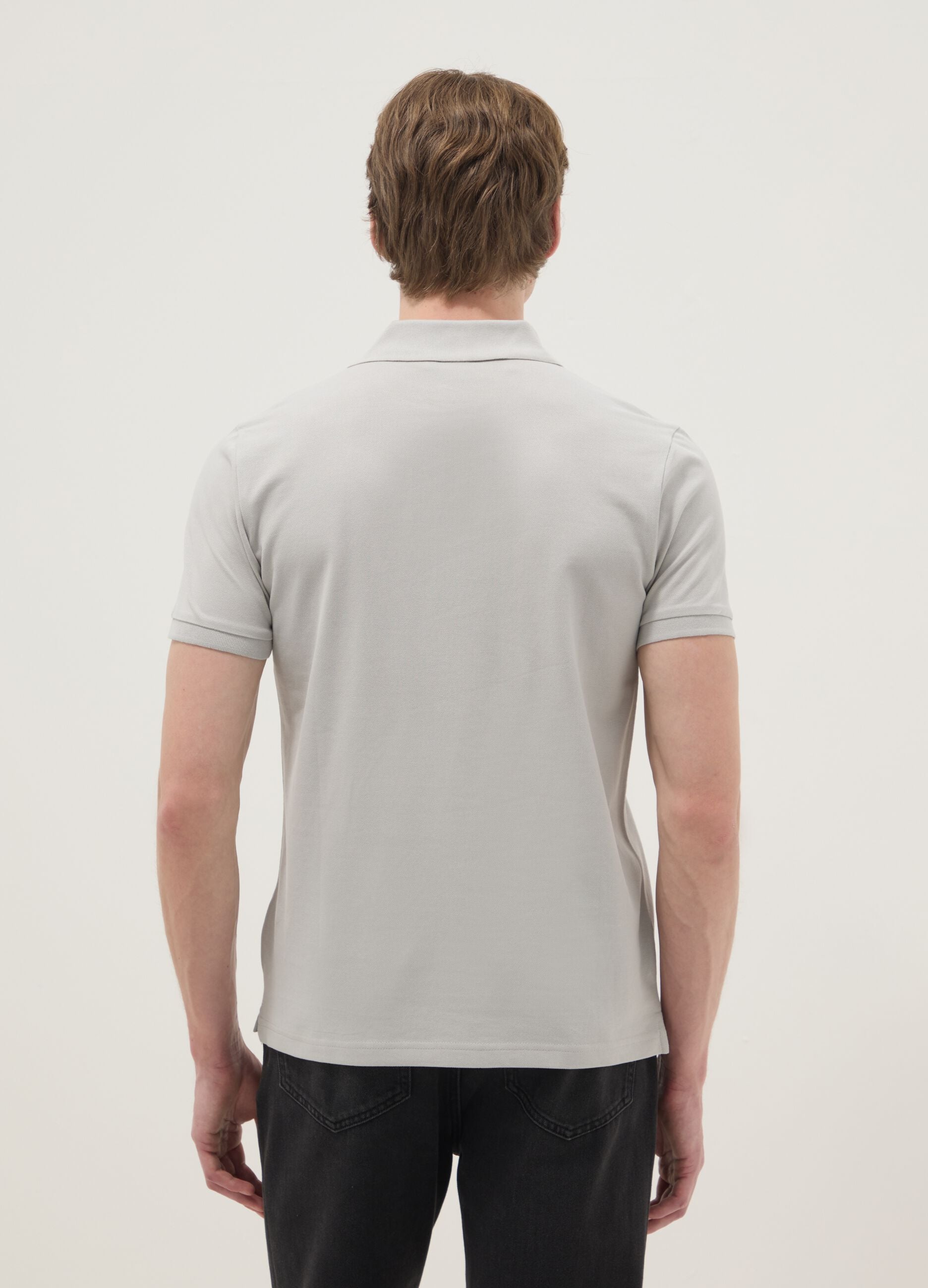 Grey short sleeve polo shirt in pure cotton