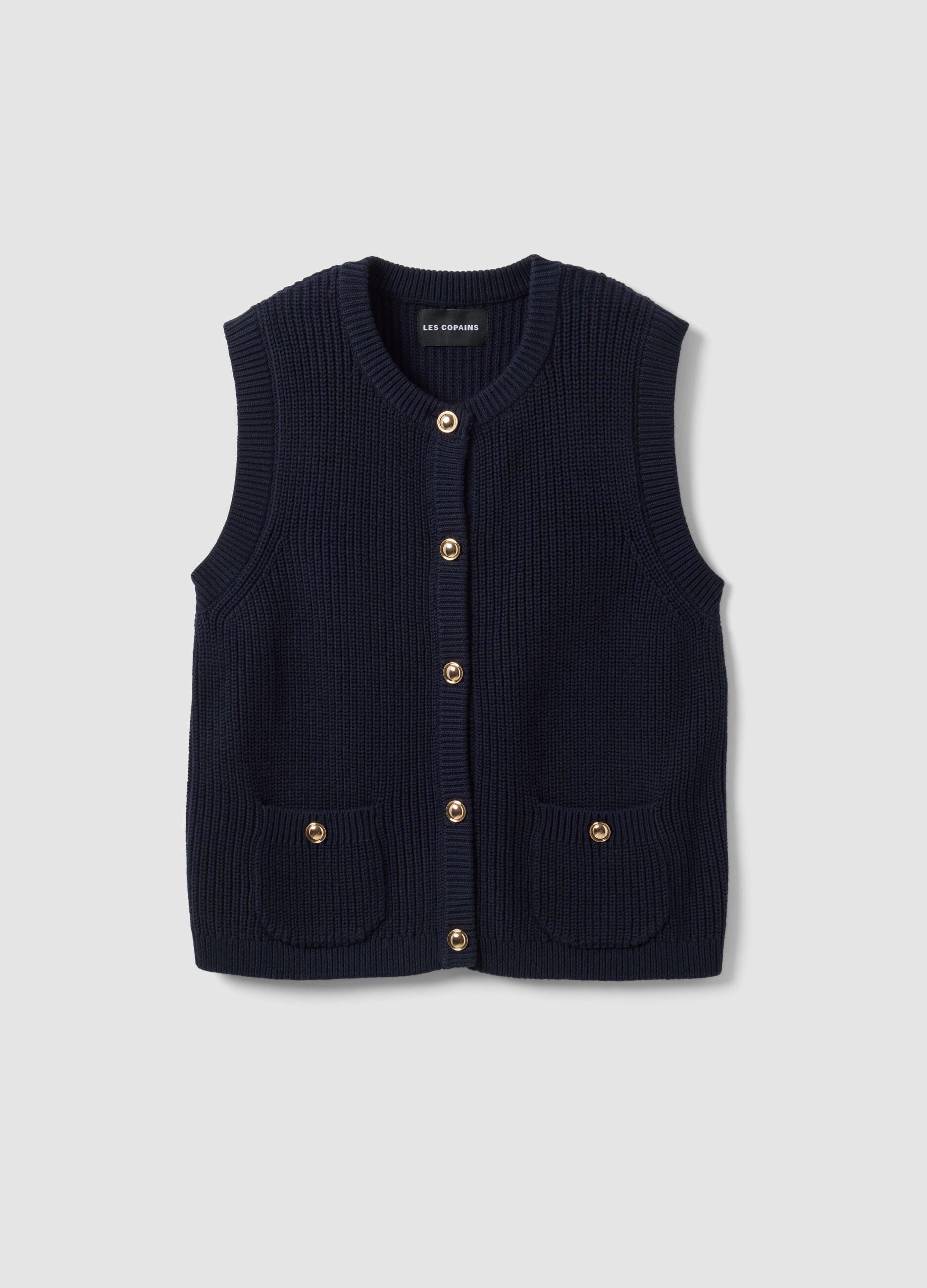 Blue pure-cotton knitted gilet in a regular fit
