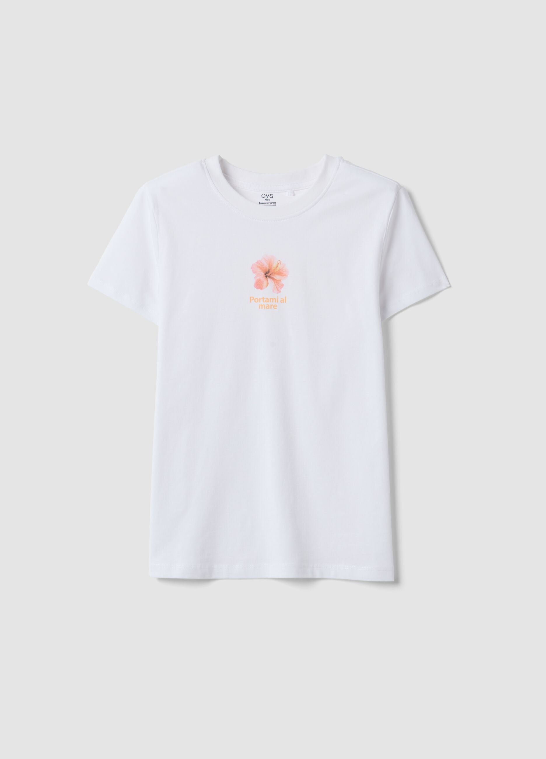 White pure cotton T-shirt with front print
