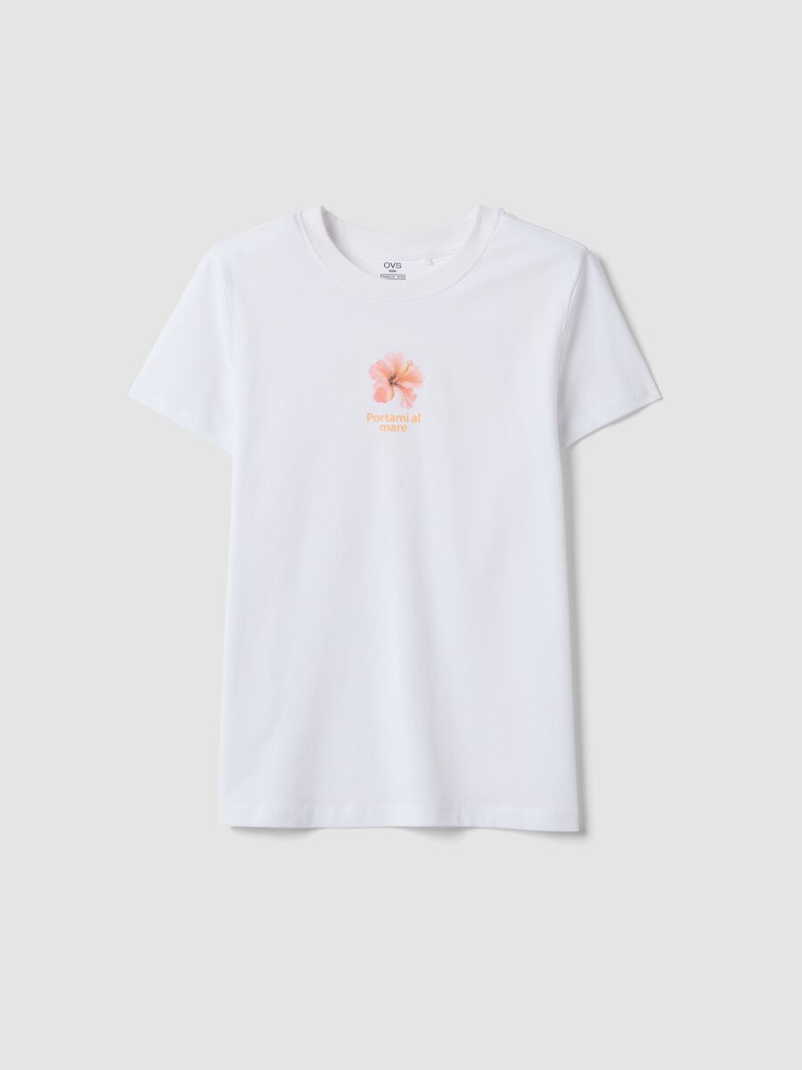 White pure cotton T-shirt with front print_3