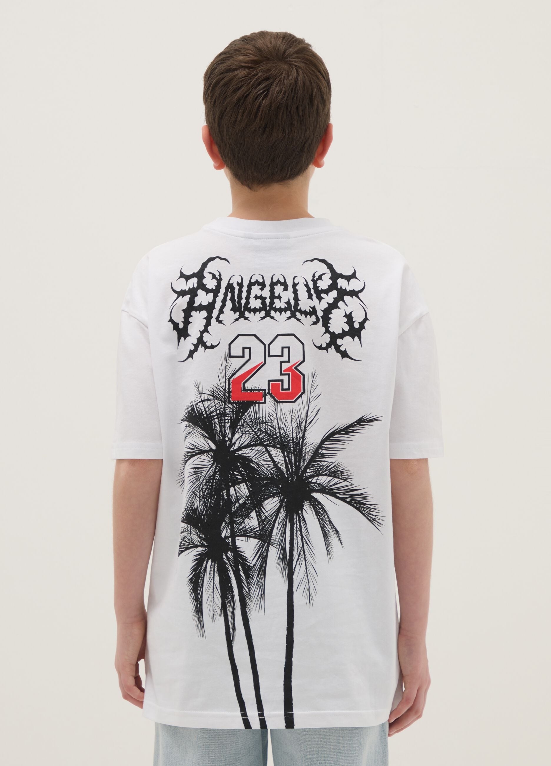 Oversized white cotton kids' T-shirt with print