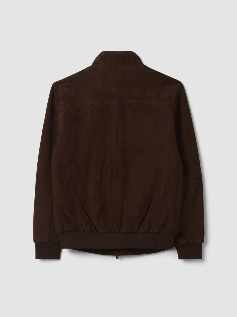 Brown genuine leather bomber jacket with zip_3