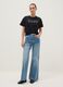 Regular fit black pure cotton T-shirt with Kuromi print and rhinestones_1