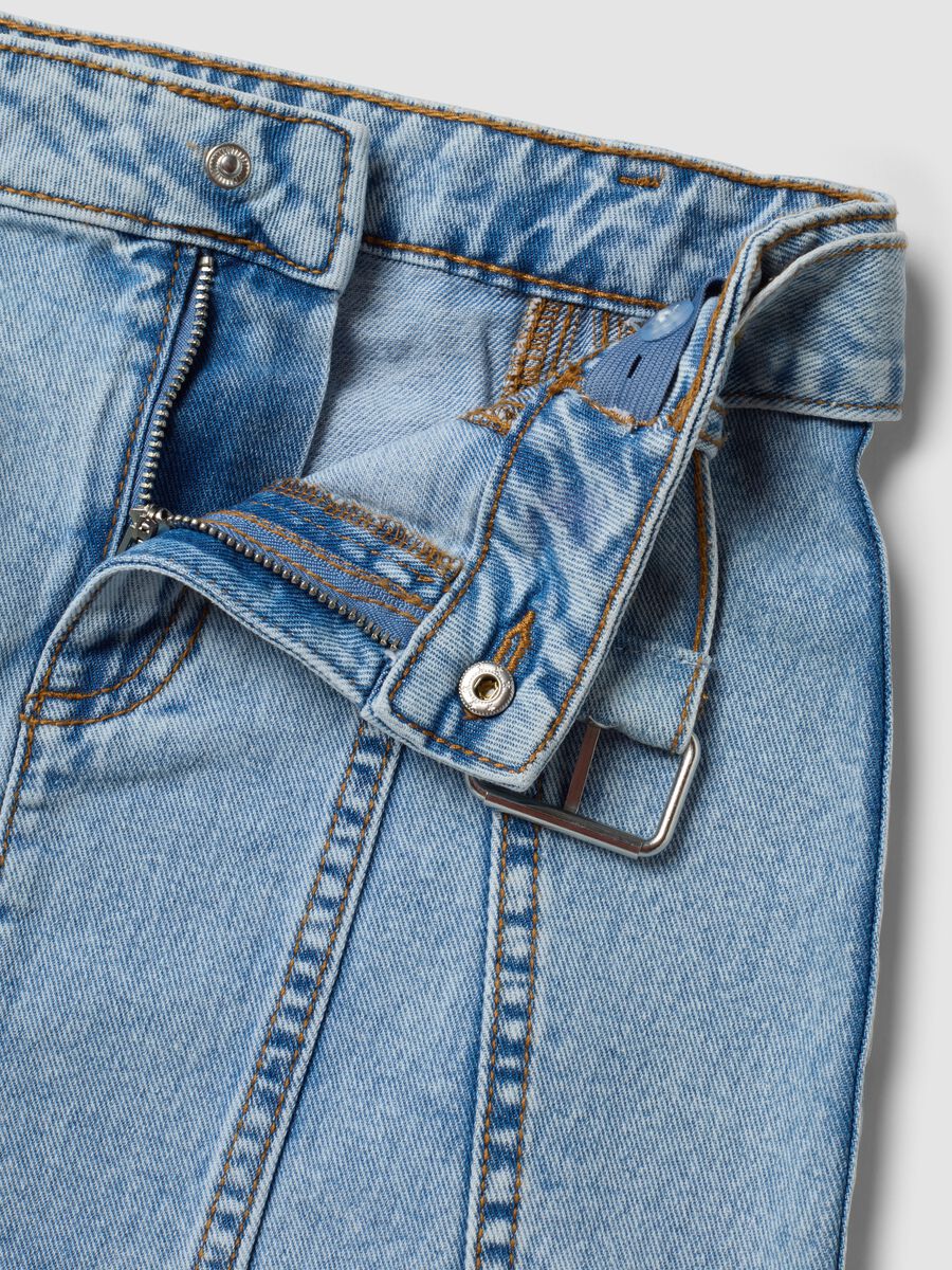 Light blue denim skirt in pure cotton with matching belt for girls_3