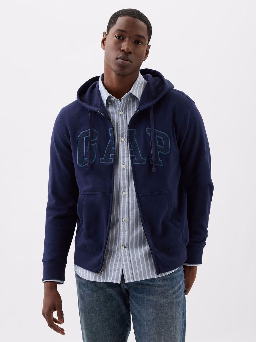 Full-zip fleece sweatshirt with logo embroidery_0