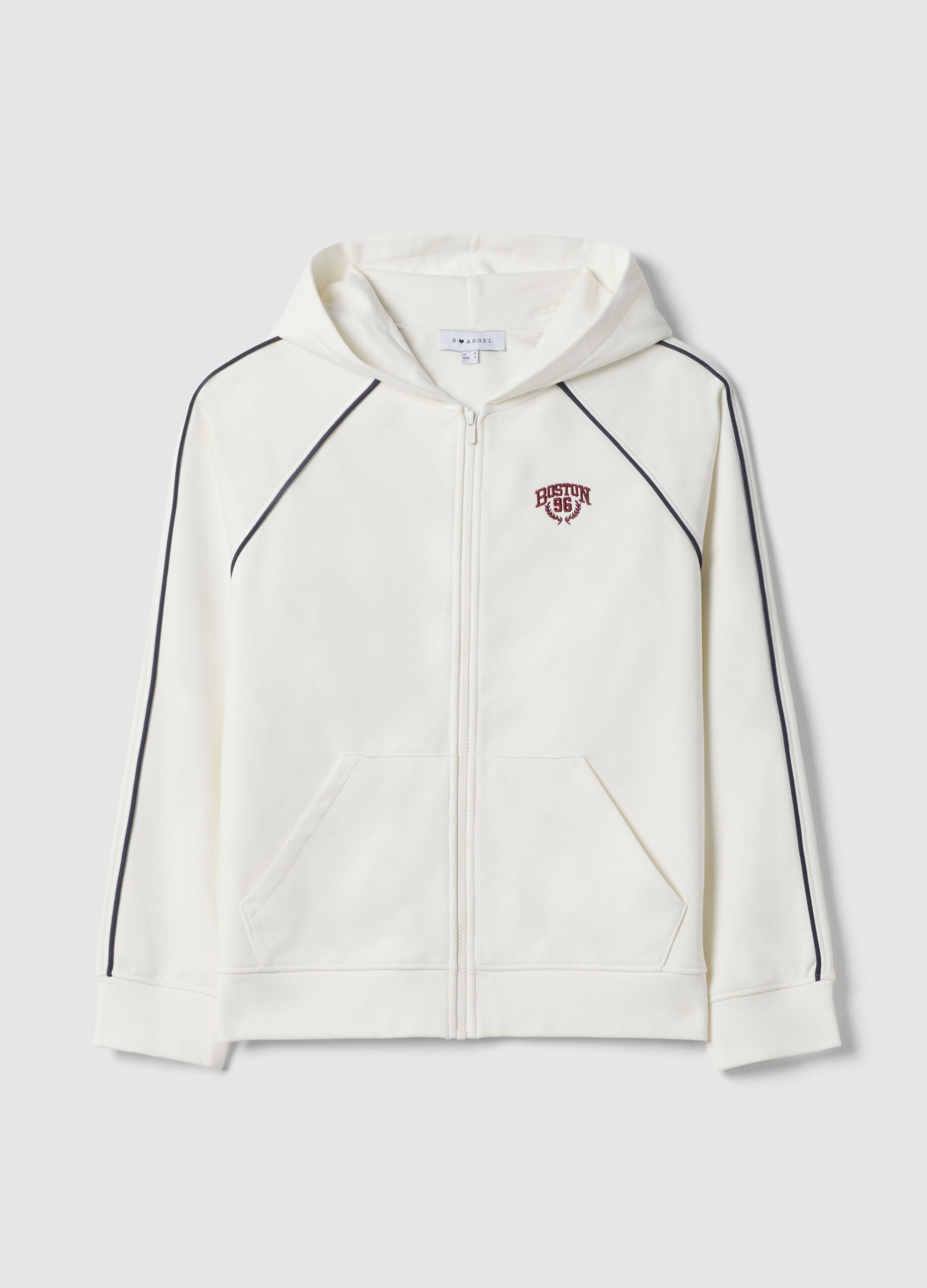White Hooded Zip Cotton Blend Relaxed Fit Sweatshirt