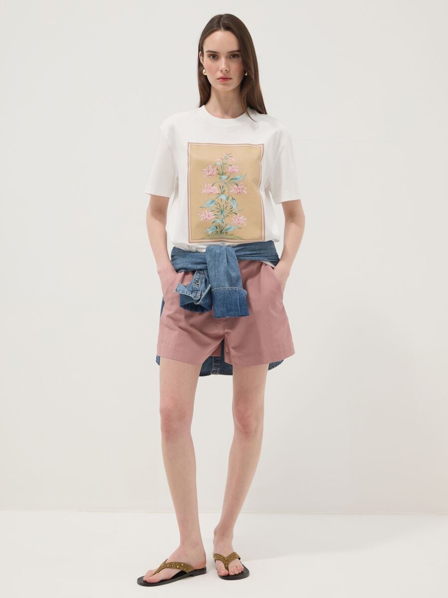 White pure cotton T-shirt with floral print_1